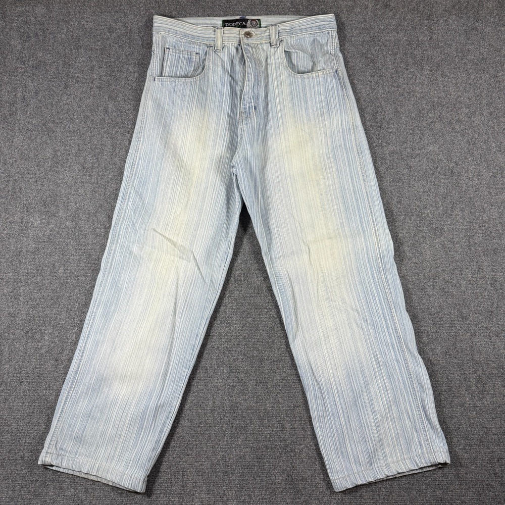 VTG Y2K DODECA Hickory Stripe Baggy Jeans Skate Retro Size 38x34 (34x31) READ